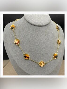 TORY BURCH Authentic Logo Tortoiseshell Necklace New With Tag